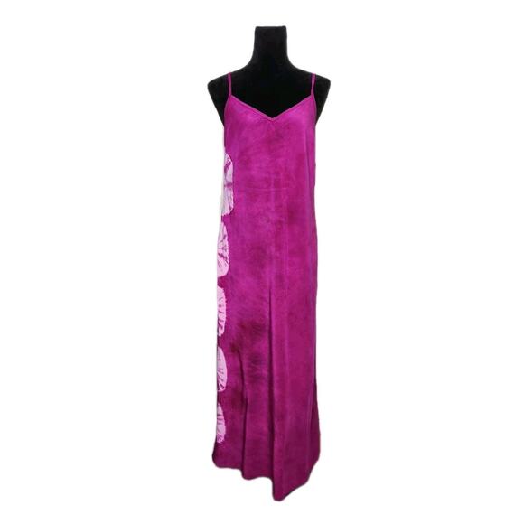Studio Akina One of a Kind Silk Maxi Magenta Tie Dye Slip Dress Side Slit M/L